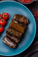 Delicious dolma in the form of rice and meat wrapped in grape leaves