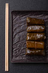 Delicious dolma in the form of rice and meat wrapped in grape leaves