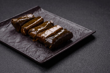 Delicious dolma in the form of rice and meat wrapped in grape leaves