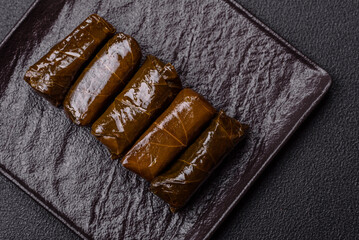 Delicious dolma in the form of rice and meat wrapped in grape leaves
