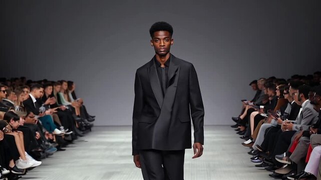 Fashion model walking on a runway at a show