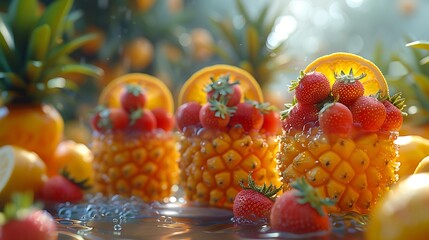 Naklejka premium a group of fruit in a glass.