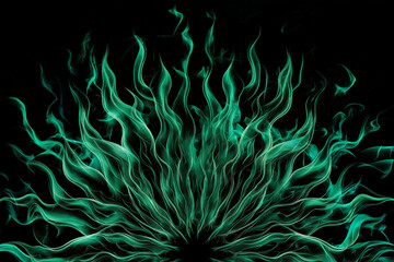 A vibrant and mesmerizing display of green flames or smoke against a dark background.