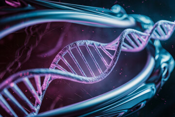 A detailed and vibrant representation of a DNA helix. The helix is depicted in a spiral form, with each segment labeled with numerical values. 