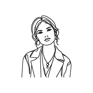 recommend clip art: woman wearing Fashion YK in simple one-line drawing, flat logo, minimalist, less detail, portrait, high contrast, cutout, vector, bw, isolated white, C-