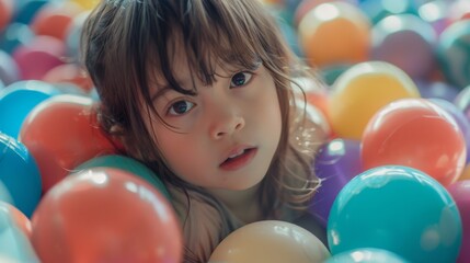 Obraz premium Child Playing in Colorful Ball Pit