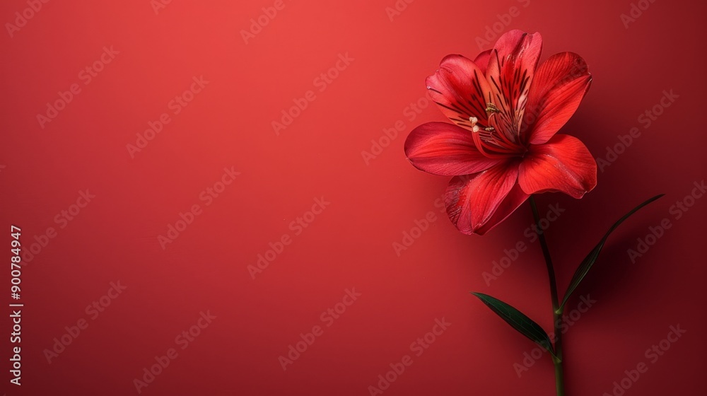 Wall mural red lily on vibrant background