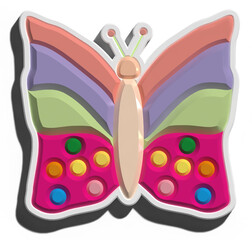 Colorful butterfly with shadow on isolated background, 3D rendering illustration