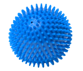 Blue rubber ball with spikes on an isolated background. Dog toy
