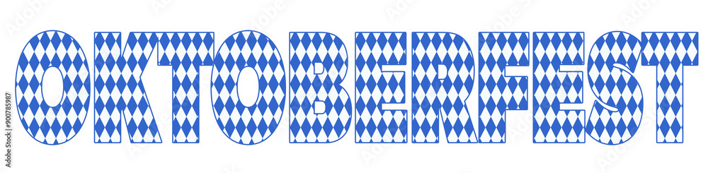 Wall mural Oktoberfest lettering, filled with the pattern of the Bavarian flag on transparent background