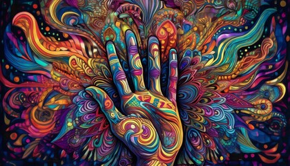 Psychadelic theme Painted hands