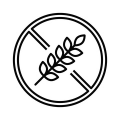 Gluten-free icon with a crossed-out wheat symbol, ideal for food, allergy, and health themes. Vector illustration. Editable stroke.