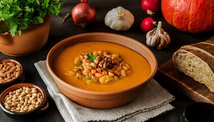 Pumpkin soup in a bowl