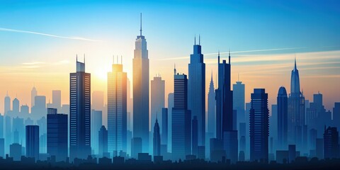 City Skyline Silhouettes at Sunrise With Hazy Atmosphere. Generative AI