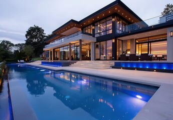Obraz premium Modern Home Swimming Pool At Dusk