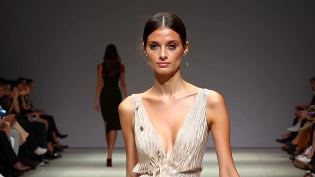 Fashion model walking on a runway at a show