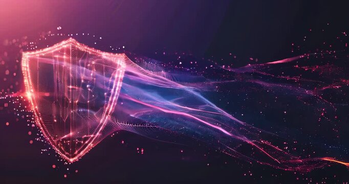Shield of flowing digital data lines illustrating data protection ethics. Digital ethics. Copyspace