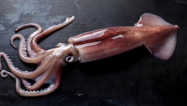 Fresh squid on a black surface
