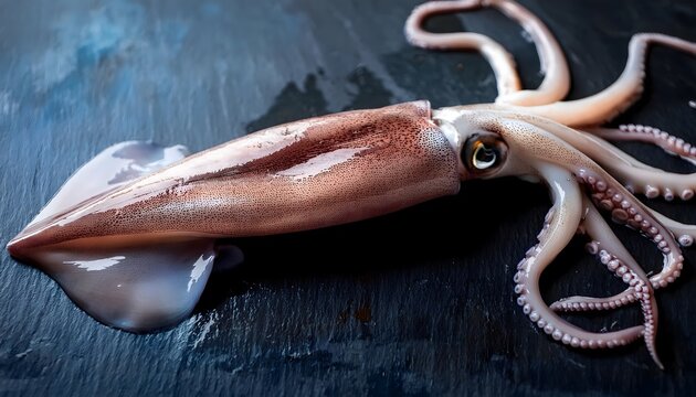 Fresh squid on a black surface