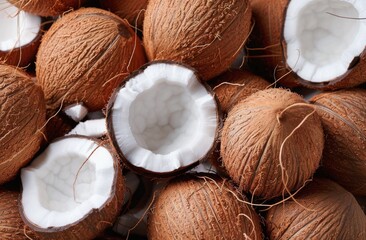 Close-Up of Coconuts on Palm Leaves