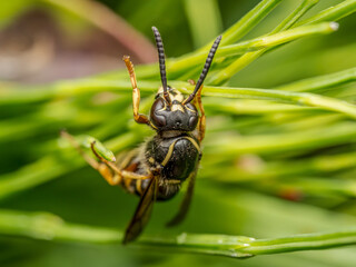 Wasp sitting on garden plant leaves