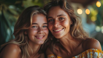 Fototapeta premium Portrait of Happy Mother and Daughter