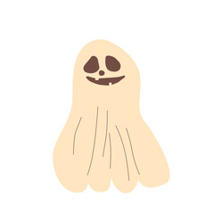 Cute ghost with a smiling face isolated on white background. Vector hand drawn simple illustration
