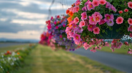 Vibrant Hanging Flower Baskets in Bloom