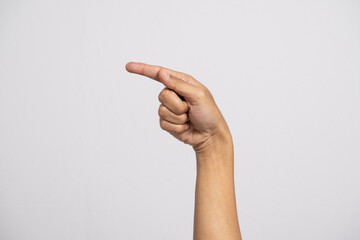 Deaf alphabet letter G by hand. Letter 'G' in sign language, isolated on a white background. Hand...