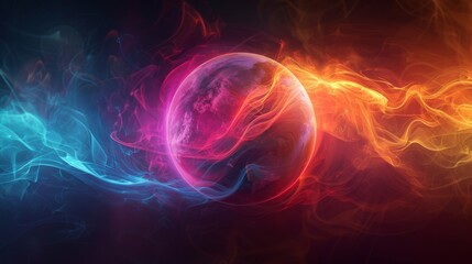 Naklejka premium Vibrant Abstract Orb with Fiery and Cool Energy Waves
