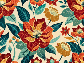 Seamless Vibrant Floral Pattern Design Modern Artwork Nature Inspired Elements 
