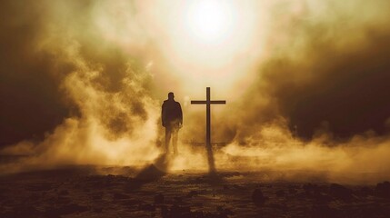 Man in the field and the cross
