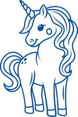 Unicorn girl shyly tilts head to side and stands waiting for princess. Hand drawn.