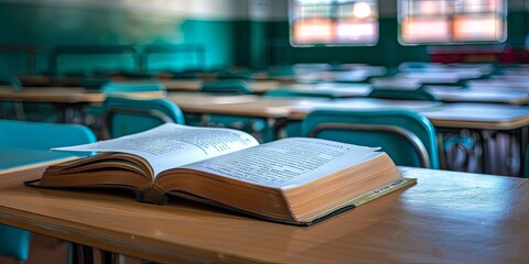 Fototapeta premium Quiet Classroom Waiting for Students on a Sunny Morning