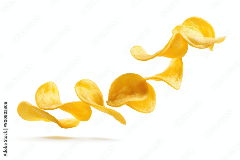 Poster potato chips falling on white background