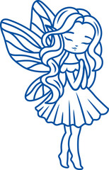 Good fairy stands with eyes closed and prays for end troubles and disasters on planet. Hand drawn.