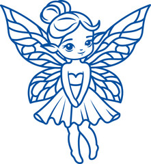 Good fairy with angel wings looks at screen smiling and wants to make friends with you. Hand drawn.