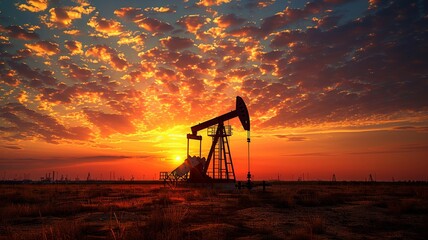 Naklejka premium Oil Rig Silhouette at Sunset