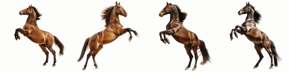 set of  A horse rearing up on its hind legs, Stallion Rising Horse, Grace in Motion Horse, Noble Beast Horse, Wild Spirit Horse, Horse in Command, Regal Horse, on a transparent backgrounds