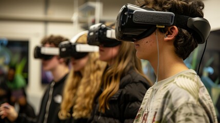 Fototapeta premium Students Experiencing Virtual Reality Technology for Educational Purposes