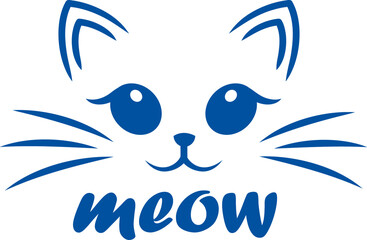 Cute kitten with big eyes says meow to call owner or mother cat to play ball. Hand drawn.