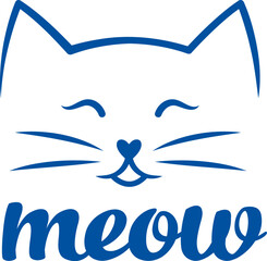 Face of contented cat loving owners and saying meow, begging for healthy food. Hand drawn.