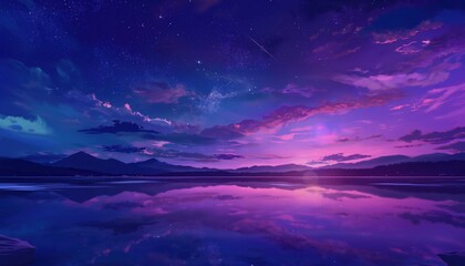 purple sky and purple water