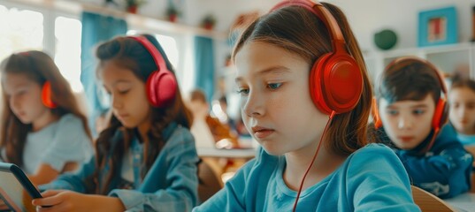 Interactive Language Learning in Modern Classroom with Students Using Headphones and Tablets