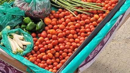 vegetables at the market, ripe tomatoes