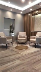 Fototapeta premium Modern Botox Clinic Lobby with Comfortable Seating and Stylish Design Suitable for Healthcare