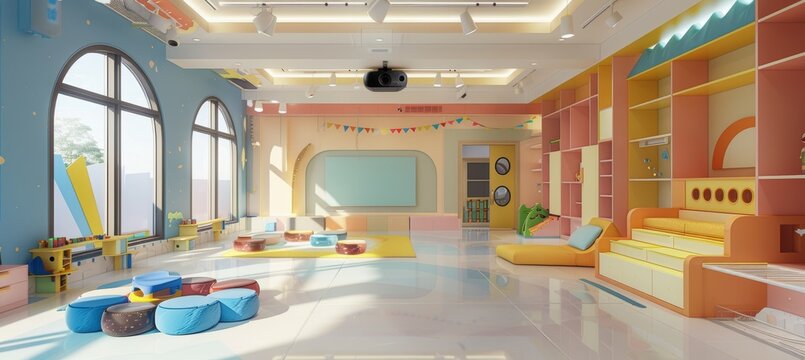 Modern Daycare Center with Colorful Playroom and Advanced Surveillance for Child Safety
