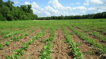 Obraz premium Soil Erosion Control Field Promoting Healthy Plant Growth and Soil Stability in a Lush Landscape