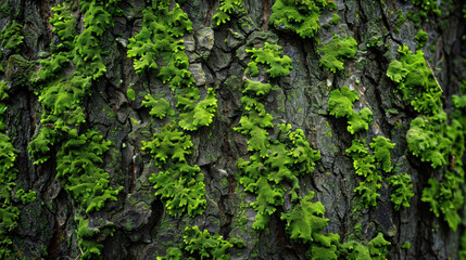 Tree Bark with Moss Growth Wallpaper.