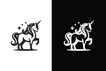 Silhouette unicorn icon, vector stock modern unicorn on white background